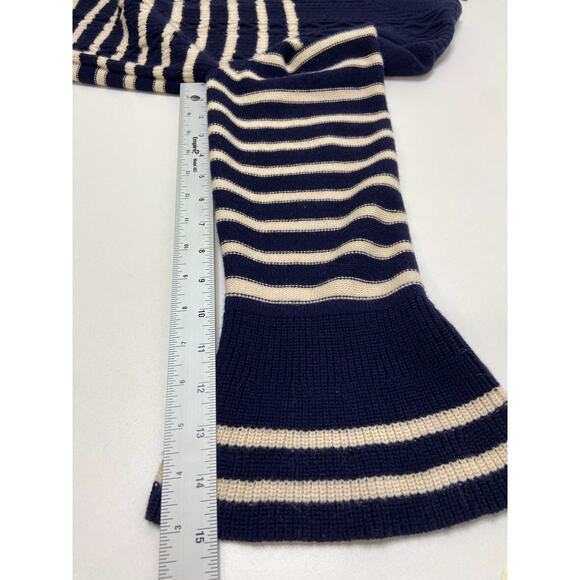 Talbots Stripe Sweater Dress Bell Sleeve Scoop Neck Bow Detail Midi Navy White L - Picture 6 of 7